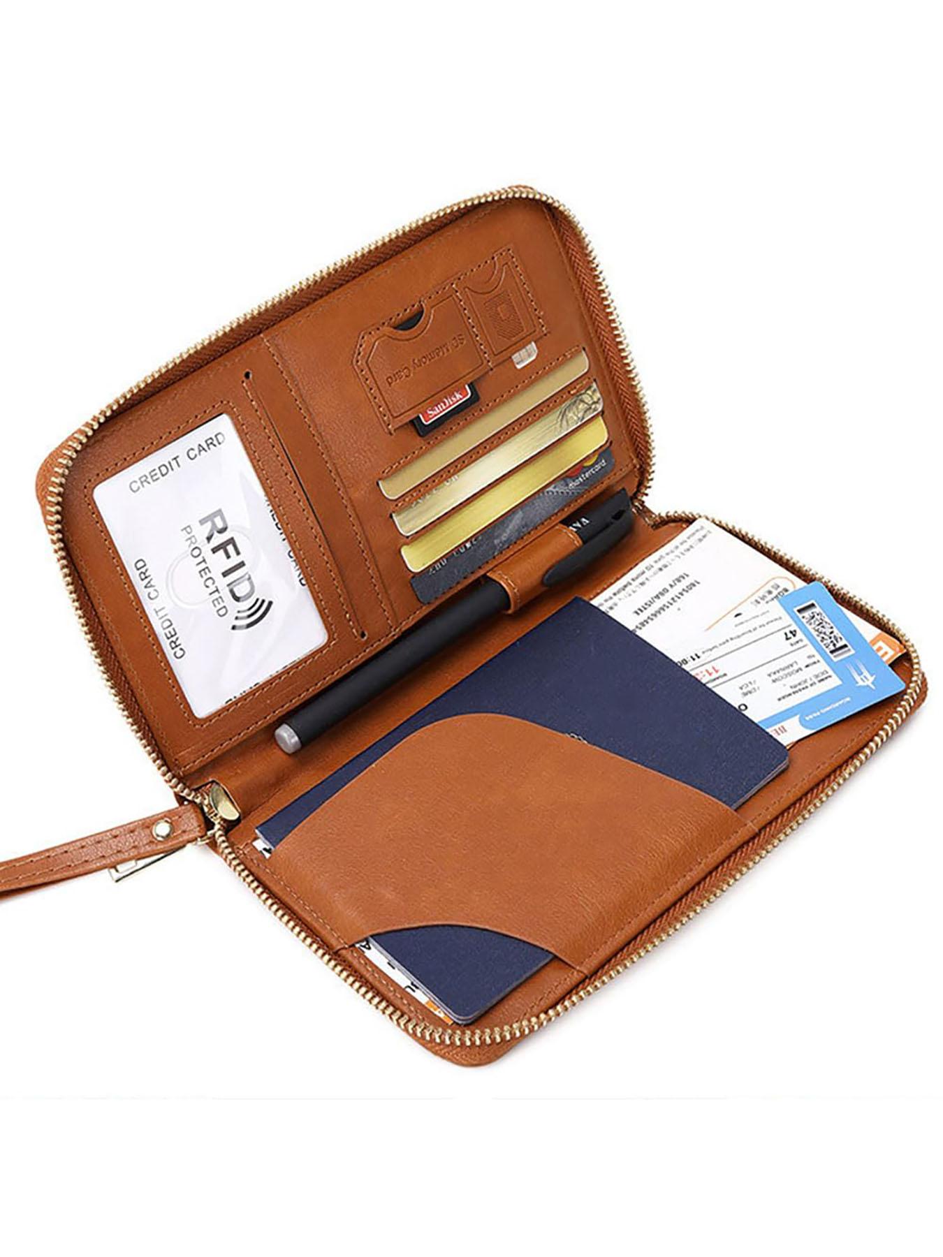 Unisex Zippered Passport Holder, Leather Travel Wallet with 2 Passport Slots, Multi-Card Organizer for Family Travel, International Trip & Gift