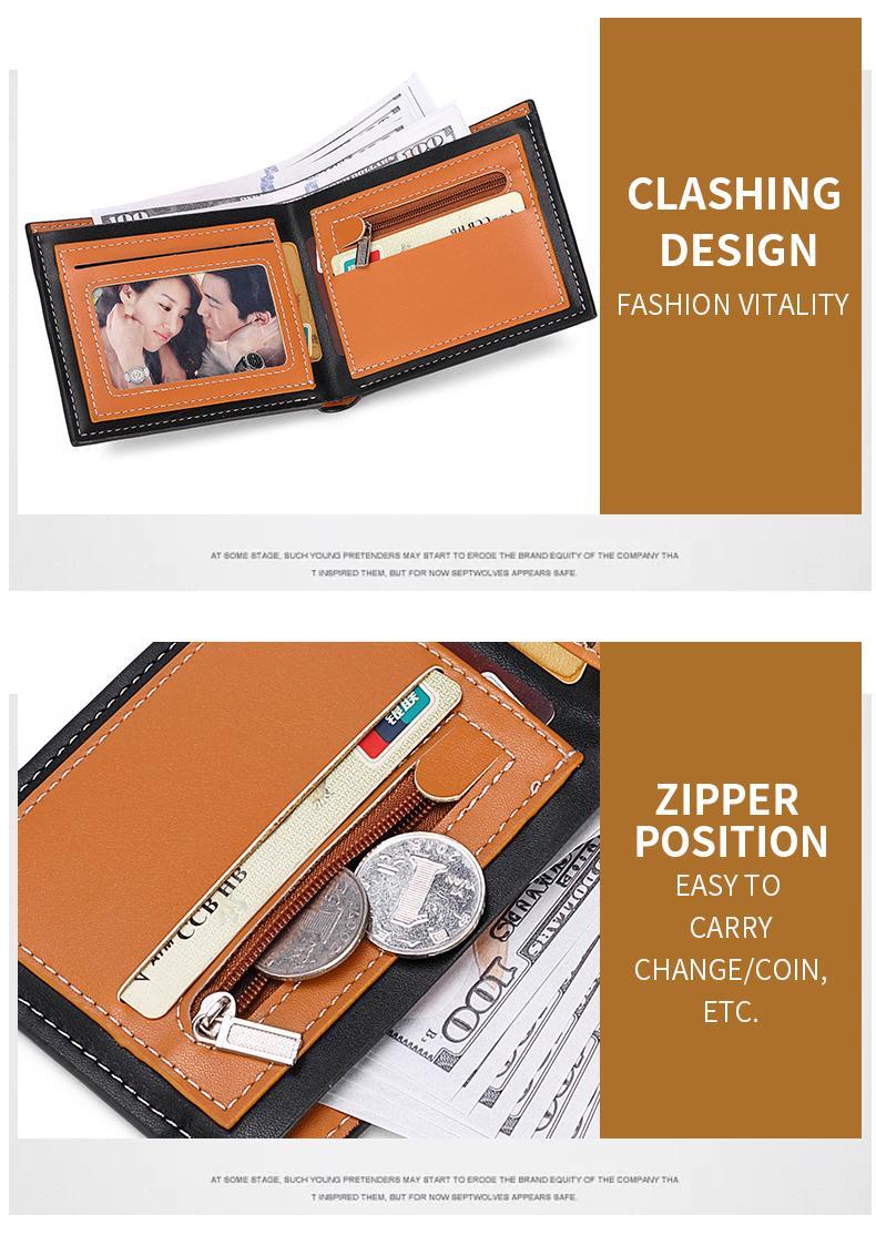 Men's Bifold Short Wallet, Carbon Fiber Texture Card Holder with Zip Coin Pocket