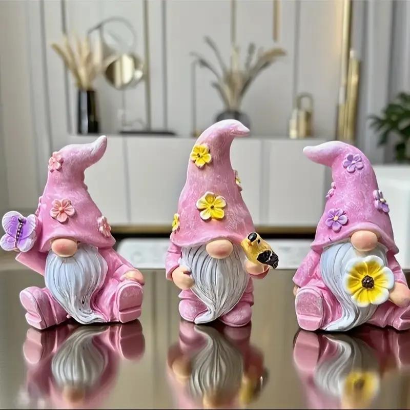 3-Piece Gnome Garden Decor Set, Unique Floral Ornaments, Perfect for Garden Beds, Patios & Paths, Enhance Outdoor Spaces, Home Decor Accessory