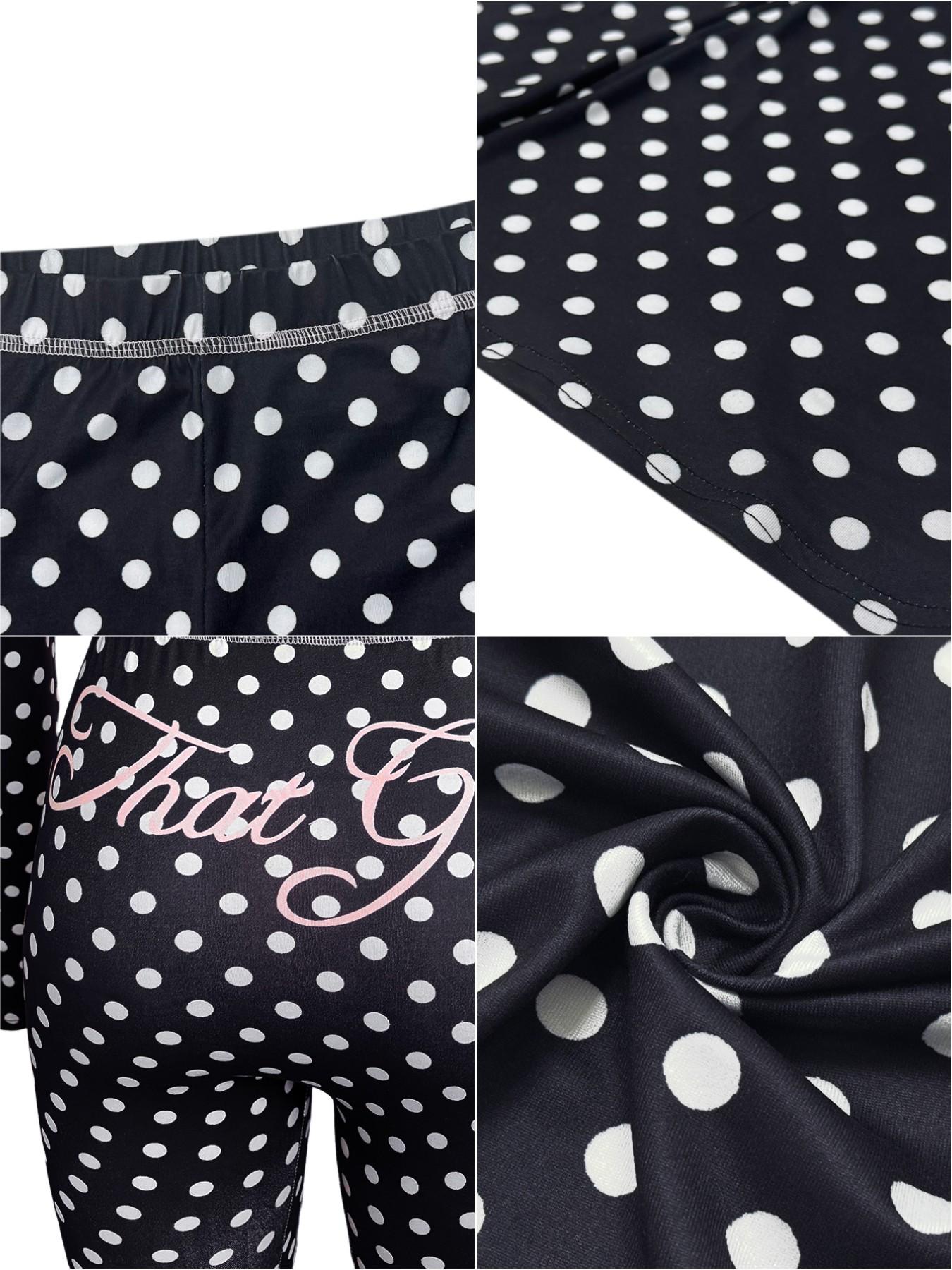 LovelyWholesale Women's Casual Sporty Vintage Polka Dot Letter Print Hooded Long Sleeve Crop Top and Wide Leg Pants Set, Colorblock Zipper Design