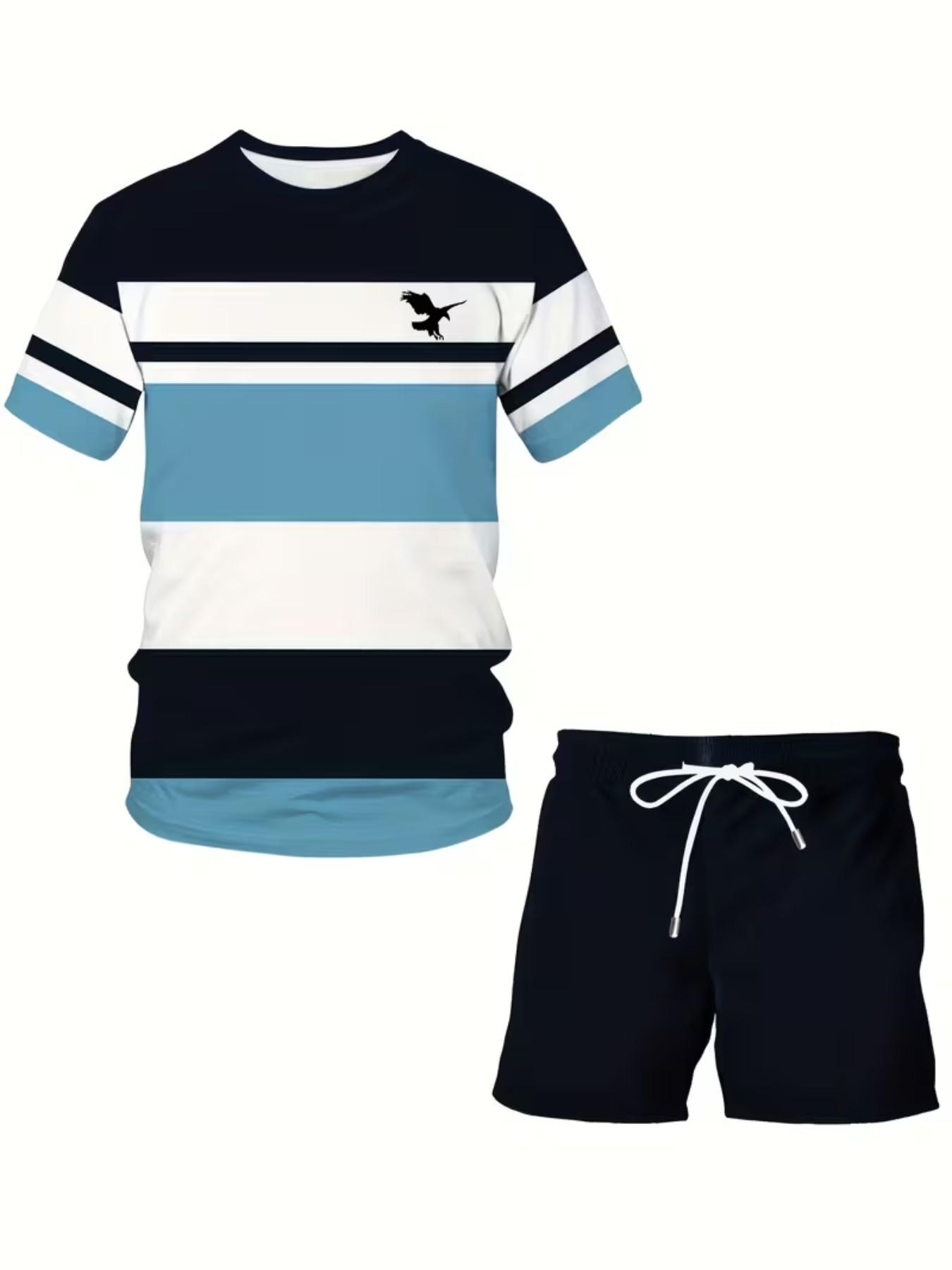 Men's Summer Casual Sportswear Set, Breathable 3D Print Round Neck T-Shirt and Shorts, Knitted Fabric, Loose Fit, Outdoor Leisure Wear, Sporty Style, Casual Activewear, Athleisure Street Fit Men's Summer Casual Sportswear Set, Breathable 3D Print Round Neck T-Shirt and Shorts, Knitted Fabric, Loose Fit, Outdoor Leisure Wear, Sporty Style, Casual Activewear, Athleisure Street Fit