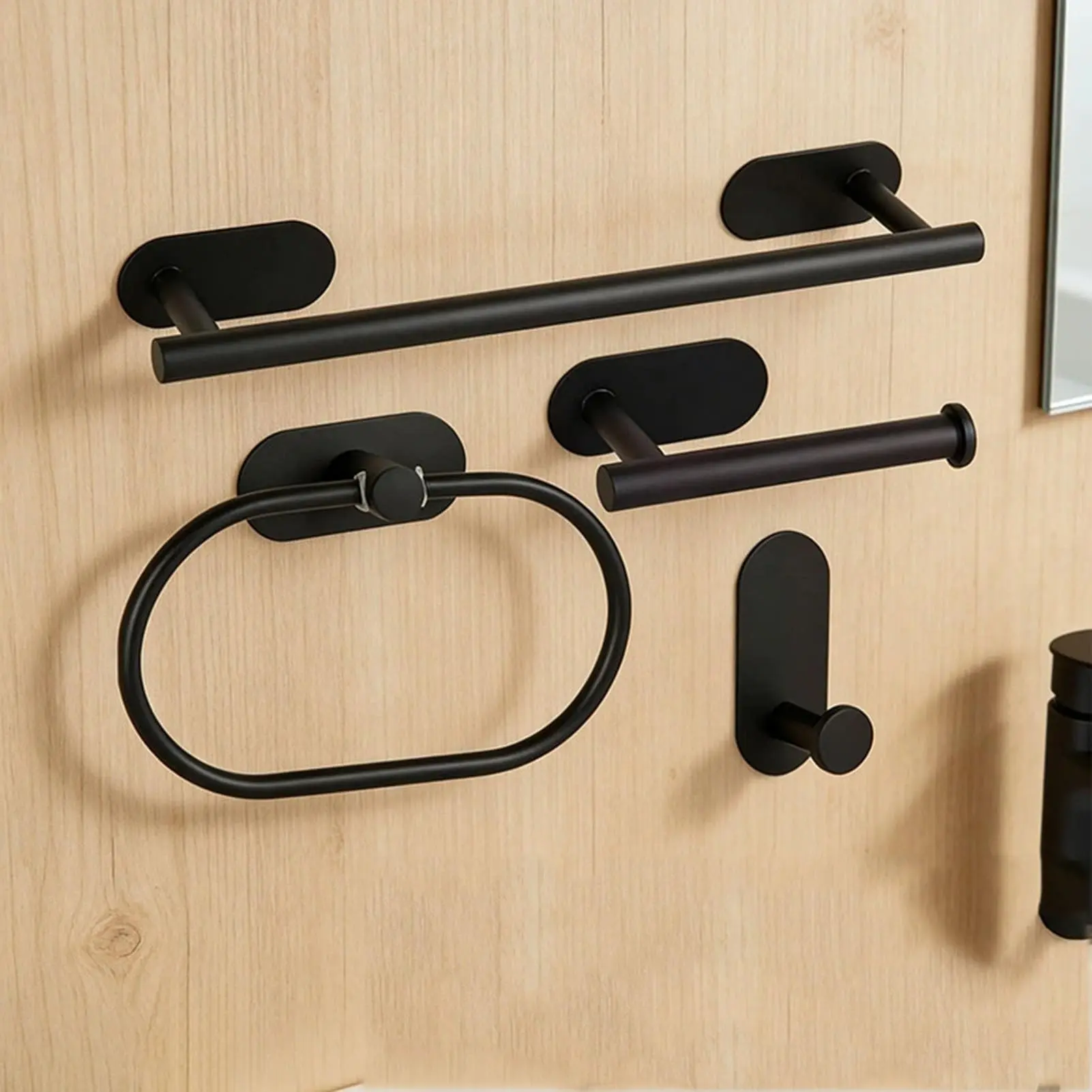 1 SET Stainless Steel Bathroom Accessory Set, 4-Piece Bathroom Hardware Set, Bathroom Sets, Minimalist Style, Complete Wall-Mount Hardware Including Towel Rack, Ring, TP Holder, and Robe Hook for Home Bathrooms