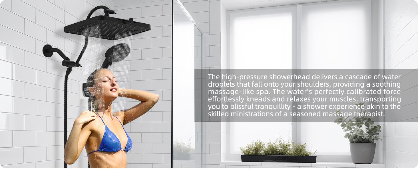 Hibbent Upgraded cUPC Certified 5-spray 13'' Shower Head, High Pressure Rainfall Shower Head, Dual Showerhead Combo with 10-mode Handheld Spray, 12'' Adjustable Extension Arm, 71'' Hose, Shower Holder, Matte Black