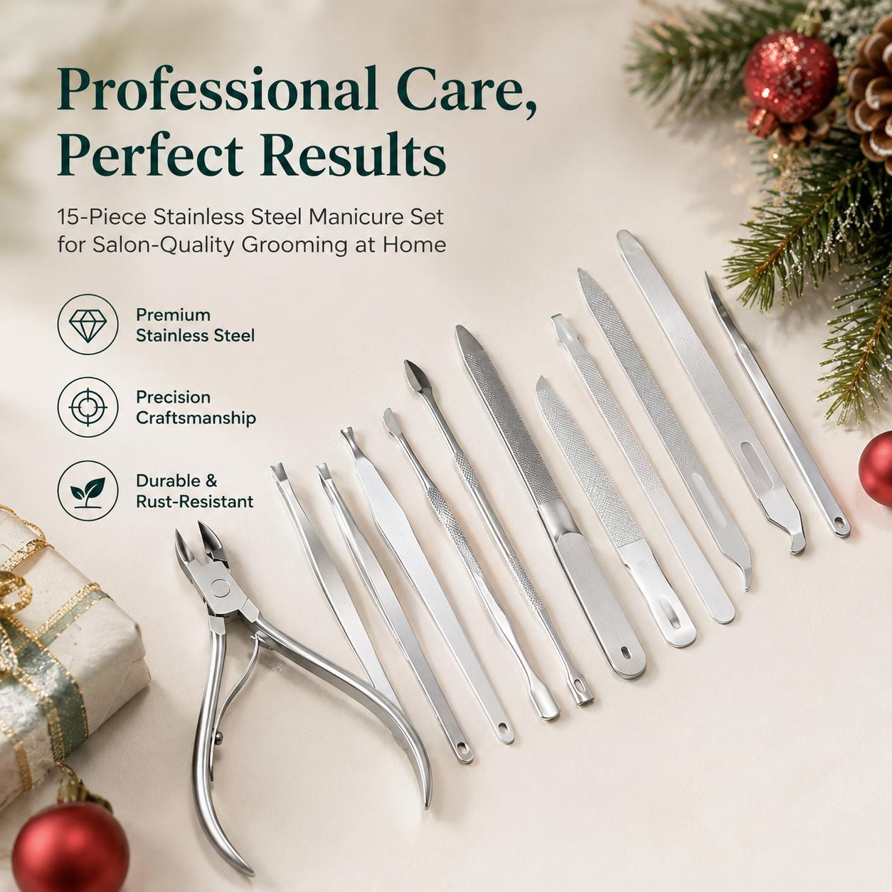 15Pcs/Set Cuticle Trimmer Cuticle Remover Cuticle Pusher,Stainless Steel Professional Pedicure Manicure Tools Cuticle Nippers Cutter Clippers Kit for Finger and Toe Nail,Christmas Gifts,Hand Tools Kits,Fathersdaygift-YY2
