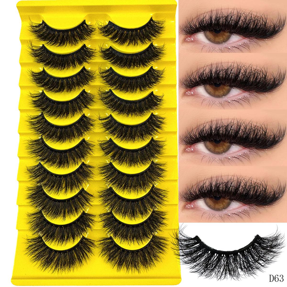 10 pairs of artificial mink false eyelashes, False Eyelash Set, 3D multi-layer fluffy eyelashes, thick and soft cat eye eyelashes, 10-18mm, suitable for beginners, reusable, black, creating a dramatic thickening effect