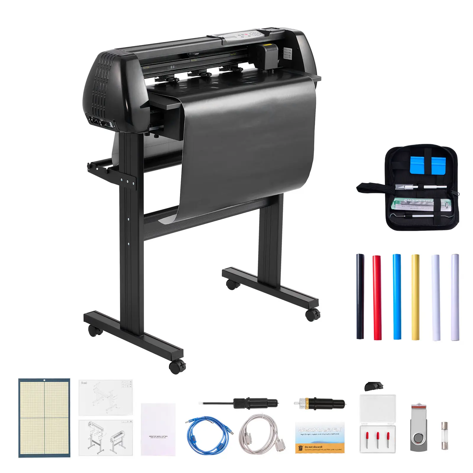 Beginner-Friendly Vinyl Cutter Machine Bundle Set, Max 28" Feed Width, Dual Blades, Adjustable Force & Speed, LED Display, Plotter with Sticker Sheets, Transfer Film, Signmaster Software, Vinyl Media