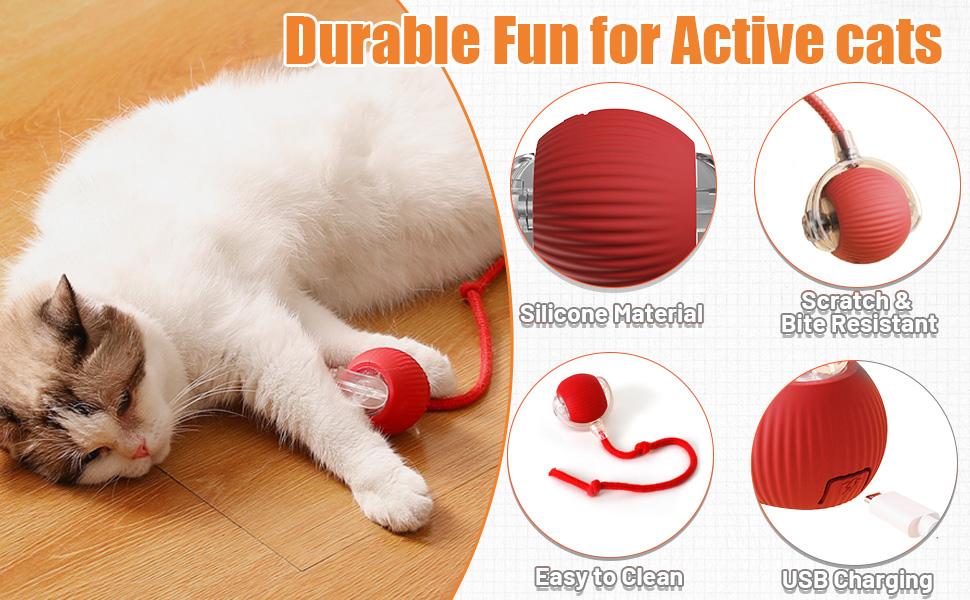 FuzzTik Cat Interactive Ball Toy, with Tail Automatic Rolling Ball, Rechargeable Smart Pet Interactive Toy, Cat Smart Ball dog  toys  fyi