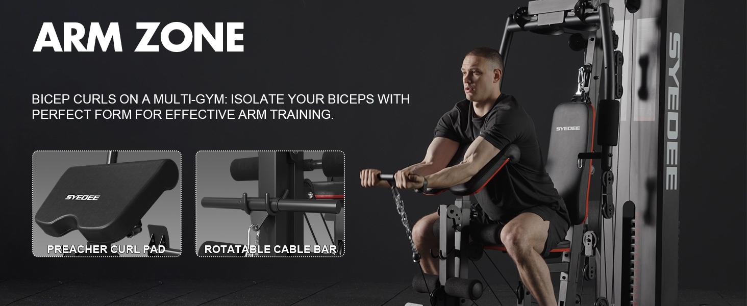 MIKOLO Home Gym Workout Station with 150LBS Weight Stack Multifunctional Equipment for Full Body Strength Training Squat Fitness Machine SpringStatements