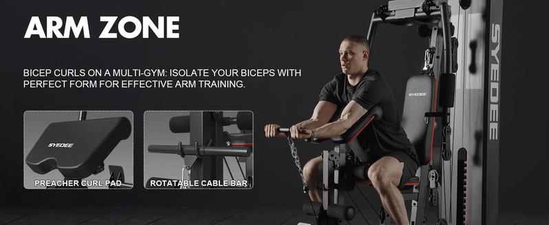 MIKOLO Home Gym Workout Station with 150LBS Weight Stack Multifunctional Equipment for Full Body Strength Training Squat Fitness Machine