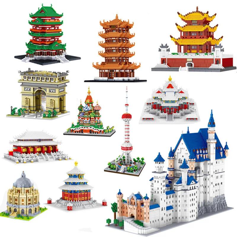 Architecture LEZI Mini Blocks World Creative Landmark Louvre Eiffel Tower Pisa Building Small Bricks Toy for Kids Gift 8002