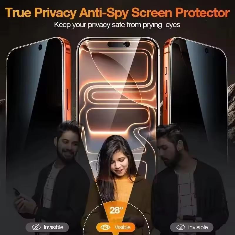 4 Pcs Privacy Screen Protector for iPhone 12 13 14 15 16 17 Pro Max 14 15 16 Plus 17E Series 28° Side view Prevent Peeping Tempered Glass 9H Diamond Hardness - 98% Clarity HD Clear Anti-Scratch Full Cover Privacy Glass