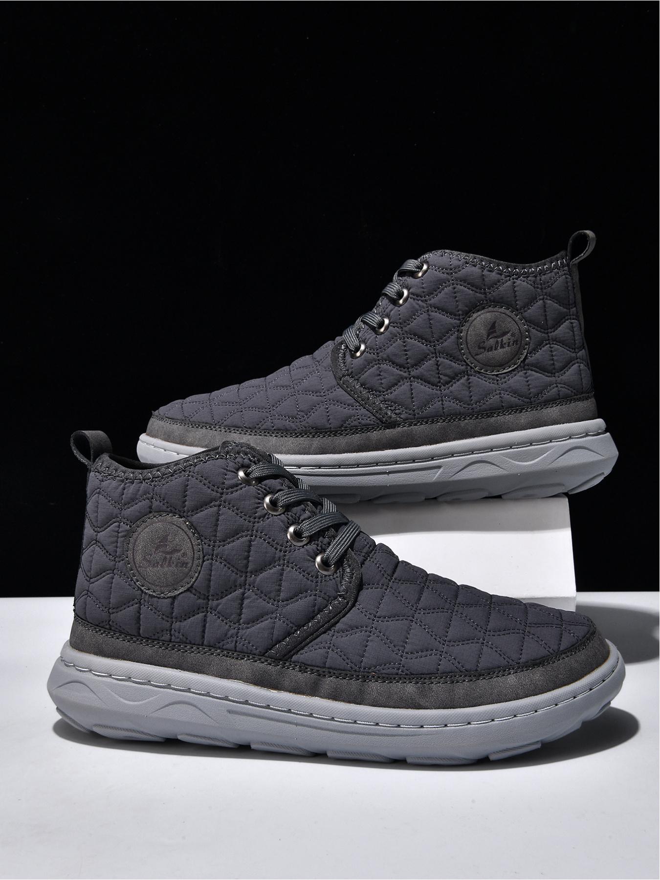 Men's Solid Color Quilted High-Top Casual Shoes, Lightweight Non-Slip Outdoor Commuter Shoes, Soft Sole Sports Sneakers