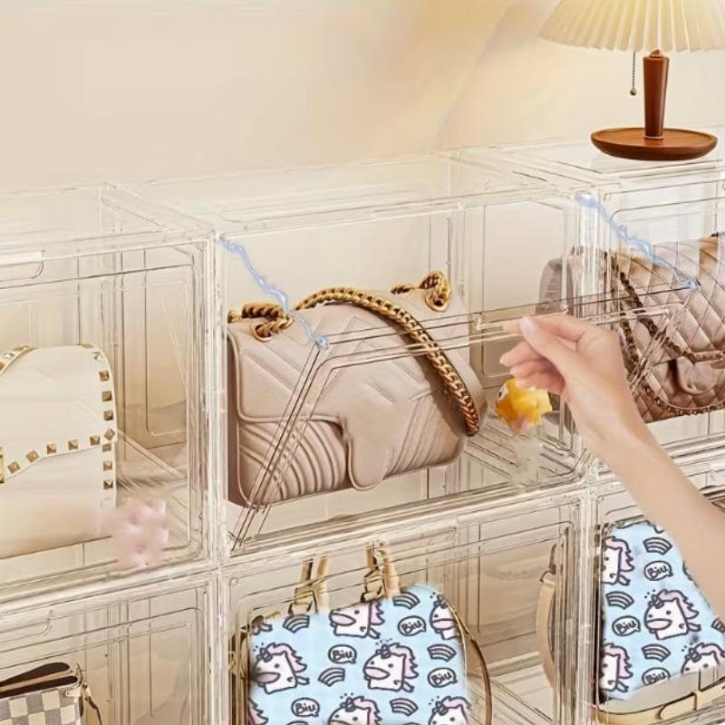 Transparent Acrylic Storage Box with Lid, Dustproof Stackable Design, Ideal for Organizing Bags & Toys, Modern Home Decor Solution, Clear Storage Box