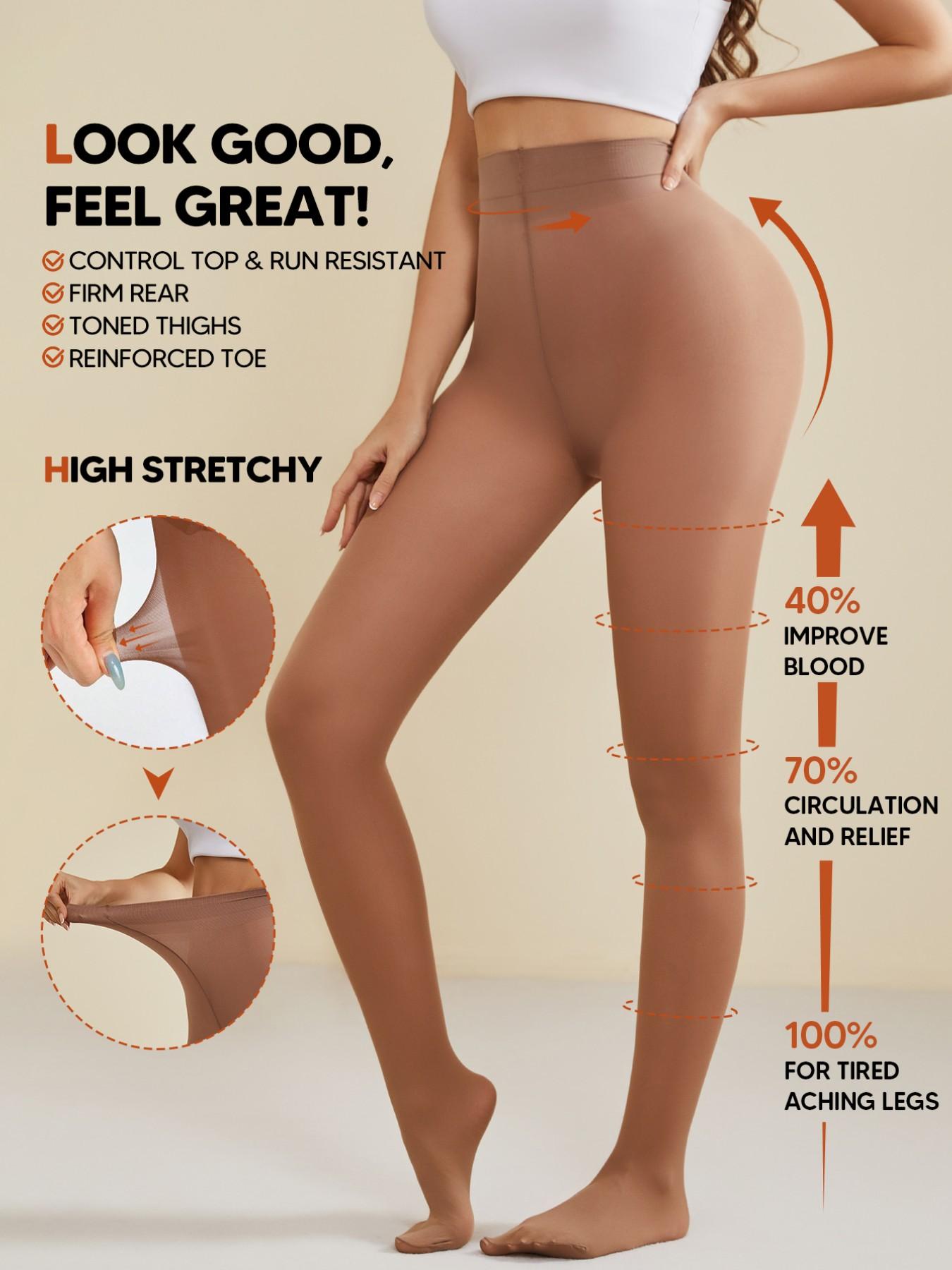 Women's High Waisted Tummy Control Shaping Panty Tights – Butt Lift Graduated Compression Hosiery, VPL-Free Footed Stockings, Black & Brown, Elastic