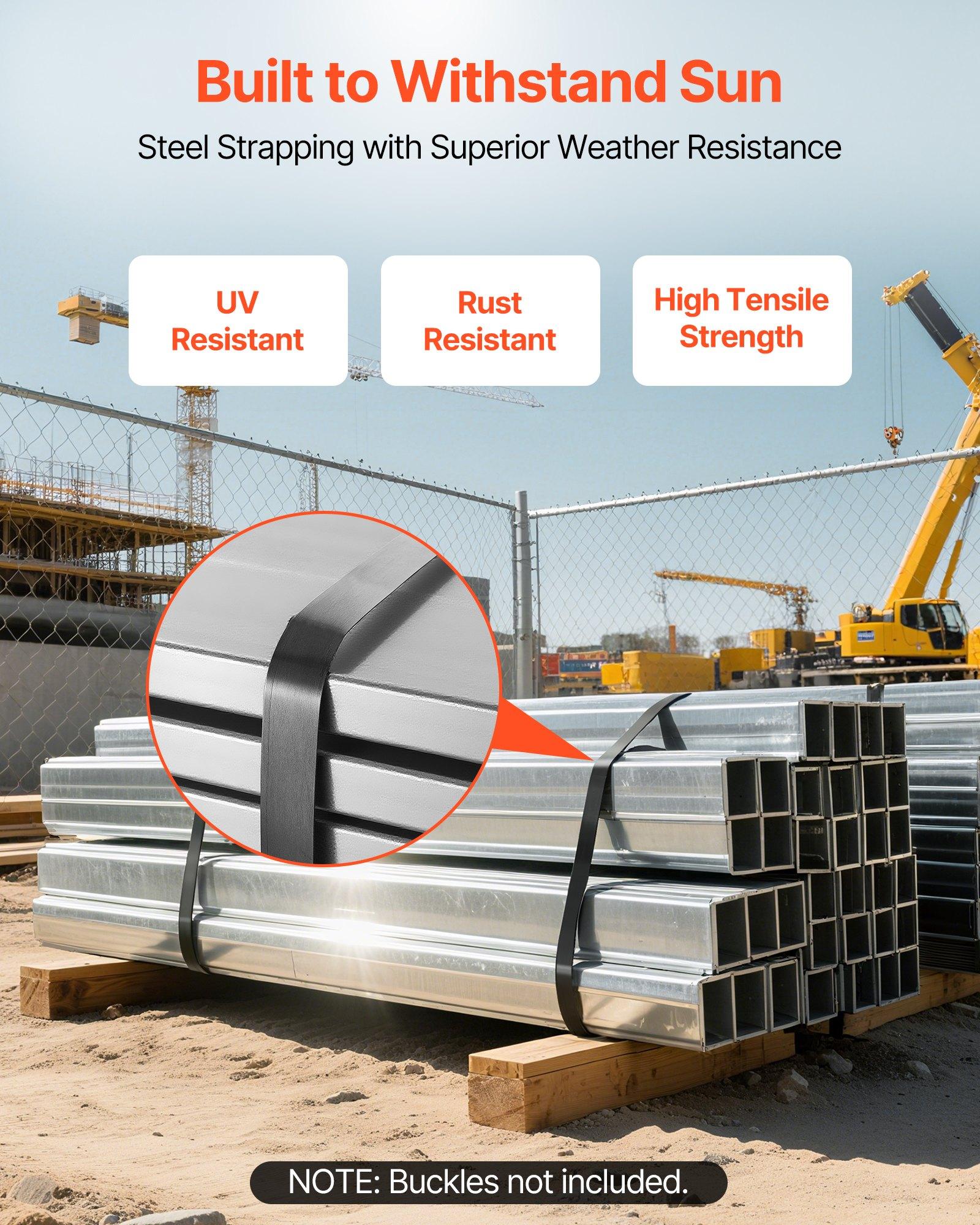 Steel Strapping Coil, 3/4 inx 0.02 inx 1640 ft, Metal Strapping Banding Roll Withstands Harsh Environment, 1700 lbs Break Strength, Heavy Duty Banding Pallet Strap Coil for Pallet Packing