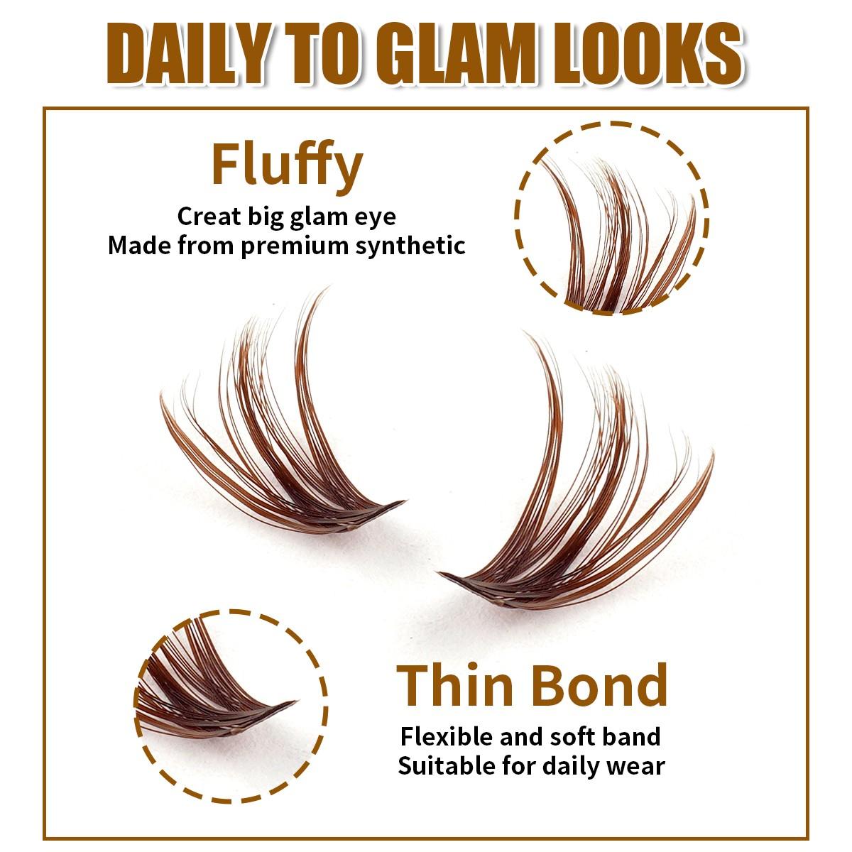 560PCS Brown D-Curl DIY Eyelashes Clusters, Eyelash Extension, Lashes Cluster Extensions, 80D, 8-16mm Mixed Lengths, 0.07mm Thin Band, Natural Fine, Soft & Lightweight, Perfect for Daily, Sports, Dates, Weddings