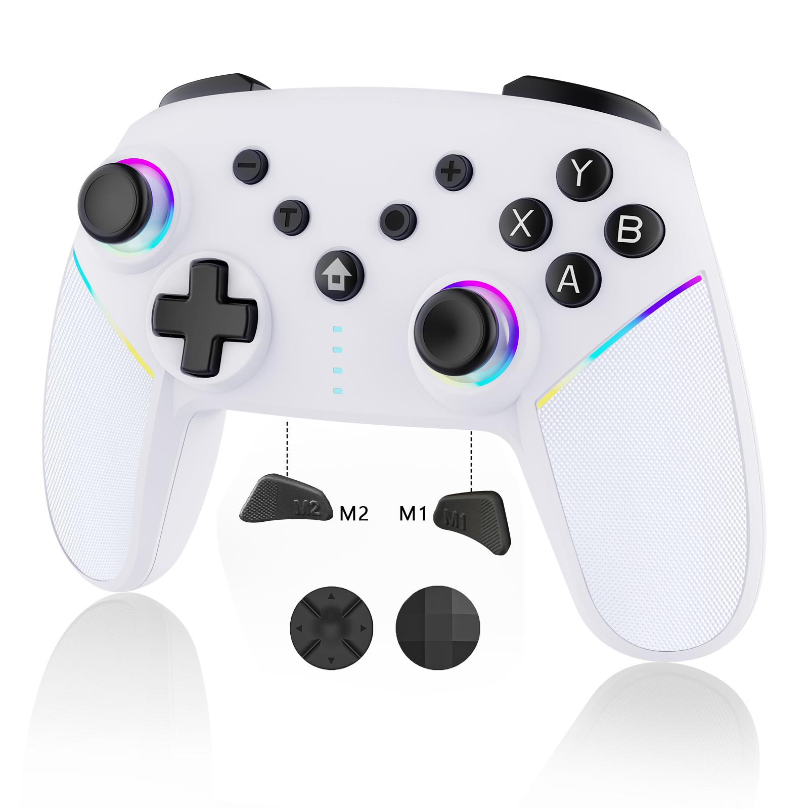 Wireless Controller with RGB LED, Six-Axis Gyroscope Vibration Adjust, Bluetooth-compatible Game Handle for Switch PC Android iOS Devices, Wireless Gaming Controller