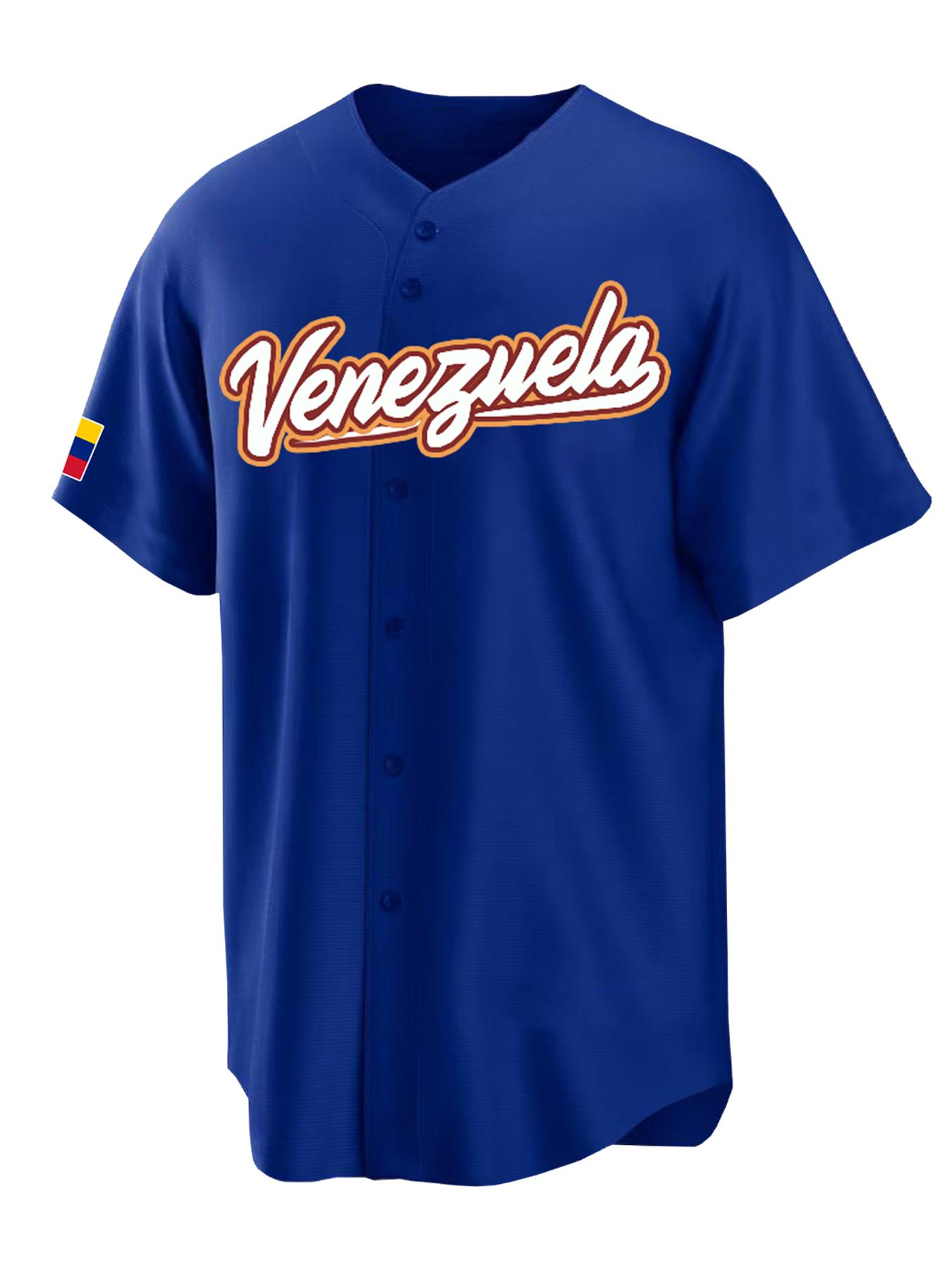 Men's #27 Venezuela Color Block Baseball Jersey Classic Retro Letter Embroidery Breathable Sportswear Short Sleeve T-Shirt Workout Top