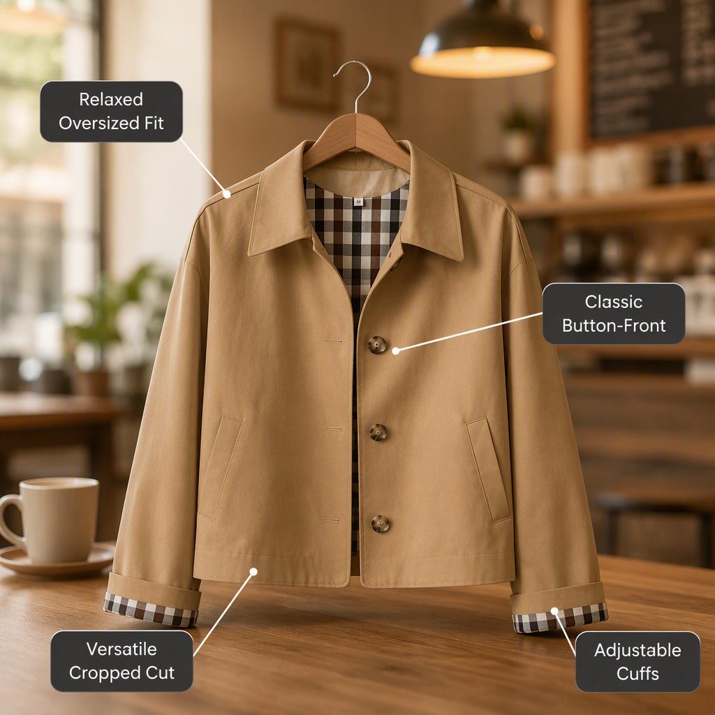 Beautiful Women'S Trench Coat, Valentine'S Day New Arrivals, Hot Women'S Outfits, Women'S Spring Fashion Jacket, Notched Collar With Plaid Lining, Single-Breasted, Lined, Khaki Color, Suitable For Casual To Semi-Formal Wear, Layered Weekend Outfits