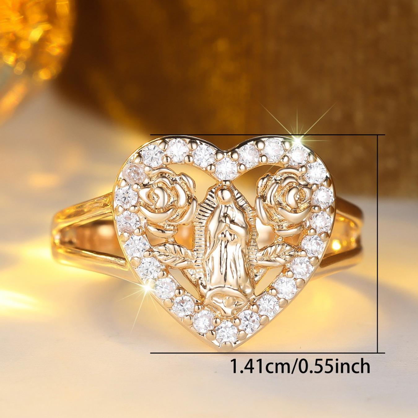 Heart-Shaped Imitation Diamond Ring, Open Adjustable Ring Prayer Christian Jewelry Men And Women, good gloss,smooth surface and comfortable to wear, Fashionable & Elegant, gift for Mother's Day, birthdays, Valentine's Day, anniversaries, Golden