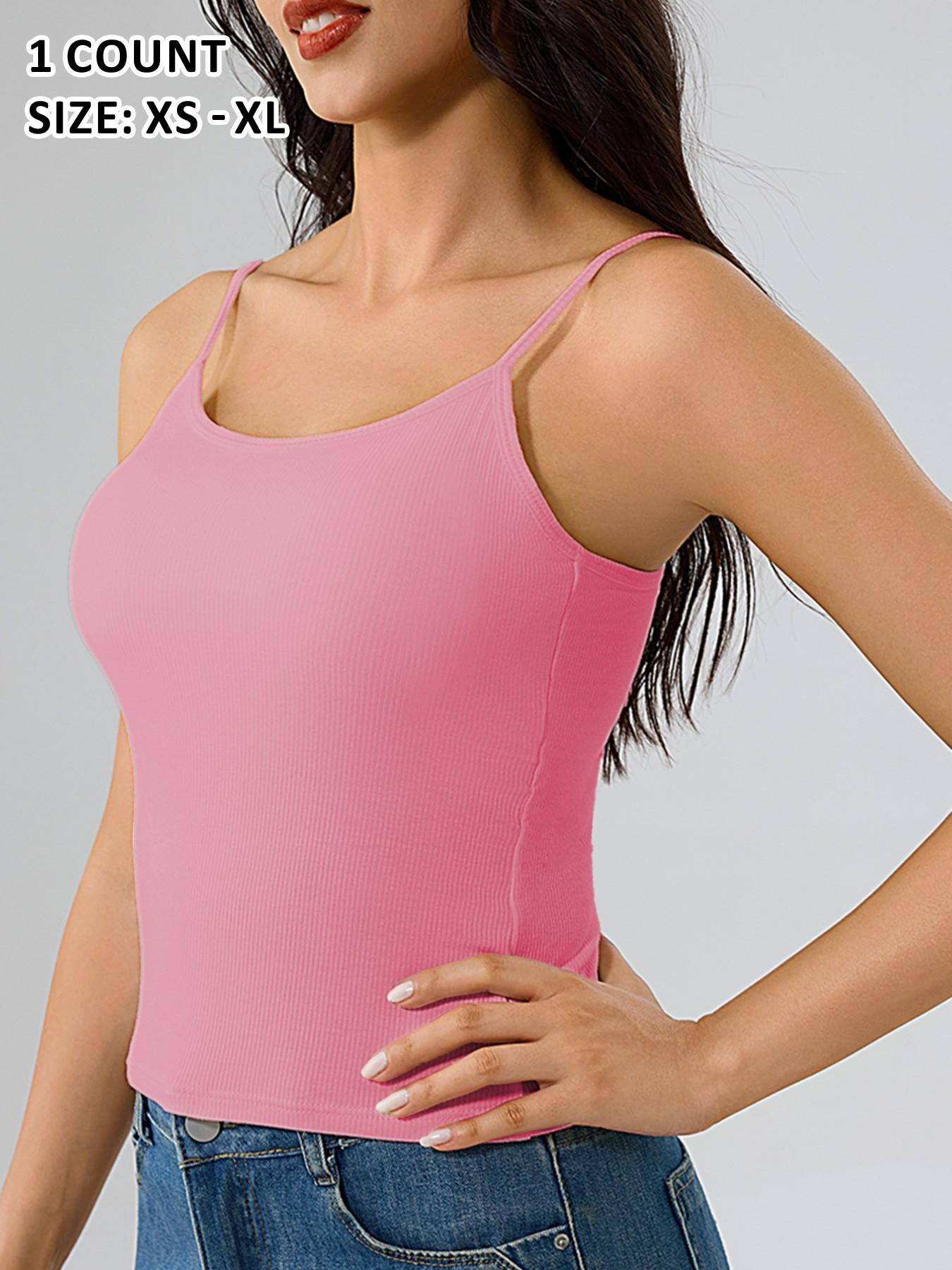 Women's Plain Ribbed Camisole with Padded Bra, Available in 12 Colors, Casual Fitted Vest for All Seasons, Thin Underwear for Daily Wear