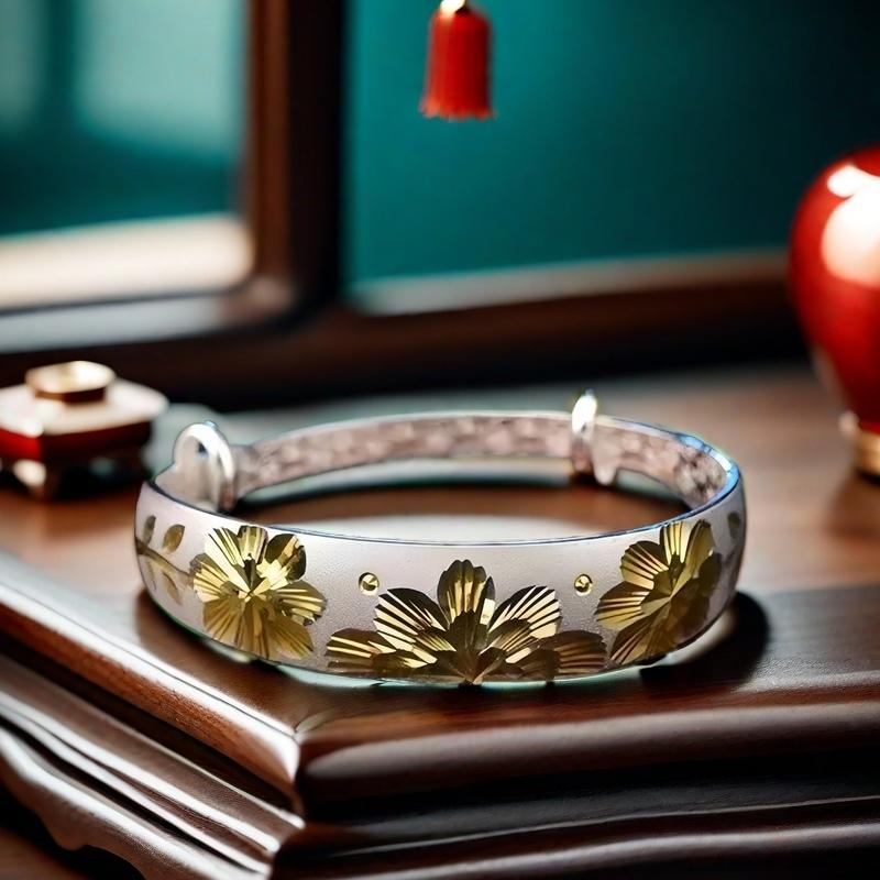 Full Silver s999 bracelet Sterling Silver bracelet Women's push-pull bracelet Mother's birthday gift adjustable size silver weight 26g /0.91 oz