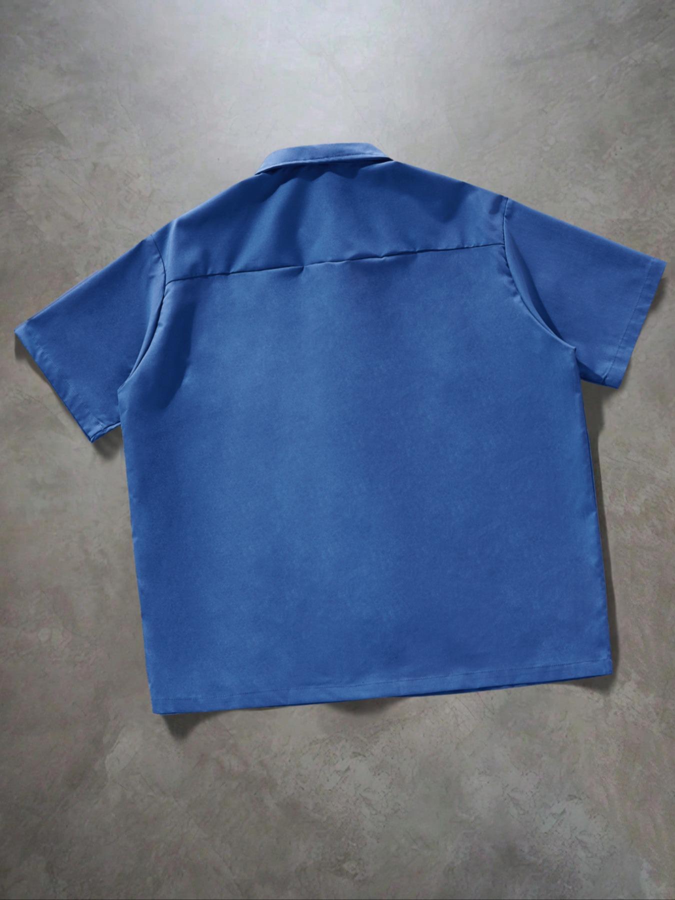 Men's Solid Pocket Short Sleeve Shirt, Button Up Pocket, Loose Casual Comfy Button Design Top for Daily Wear, Men's Clothes for Summer, Tropical