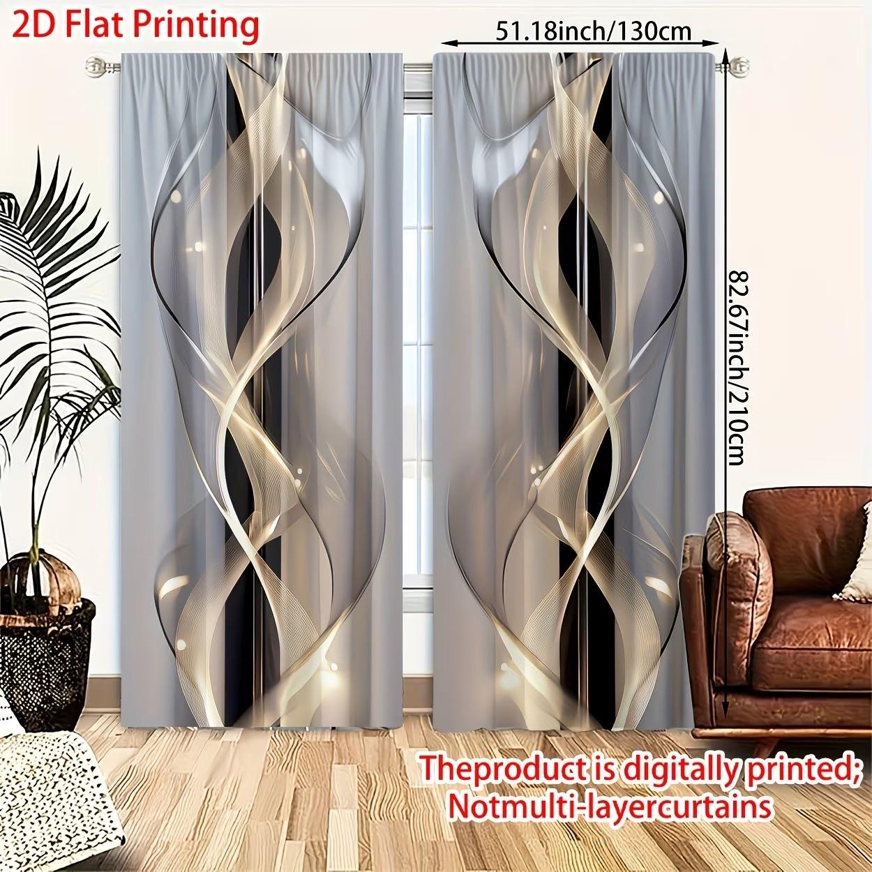 2-pack, 2D flat non-layered semi-sheer curtains with high-definition digital print art design made of polyester material, suitable for bedroom, living room, office and home decoration, featuring a rod-hanging design