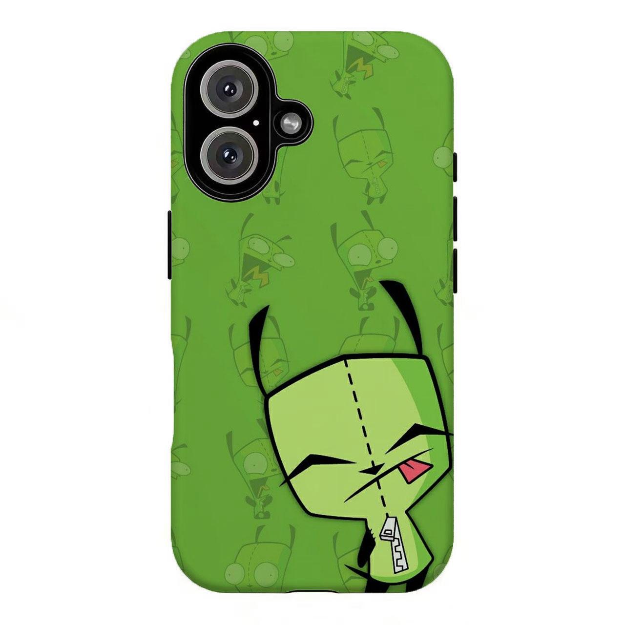 FL-Invad3r Zim GIR Skulls & Stars Phone Case,Green Alien Cartoon Y2K Punk Cover For iPhone 11 12 13 14 15 16 17 Air Pro Max for Samsung S26 S25 S24 S23 S22 S21 Case,Gift for her/him/fans