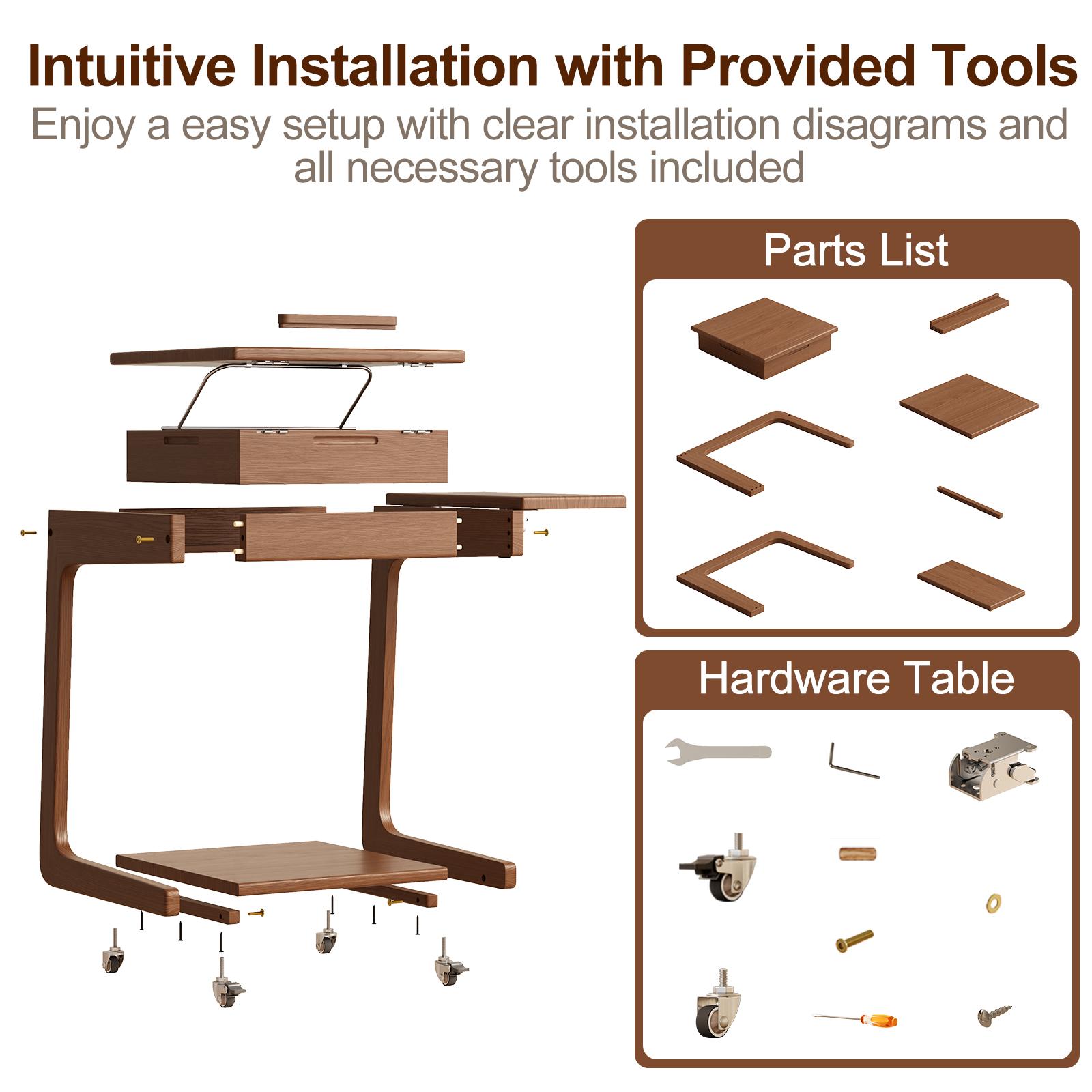 【HOT】Rolling Side Table – Solid Wood Mobile Side Table with Wheels, Adjustable Sofa Table for Living Room, Bedroom, and More, Trending Pick, Influencer Favorite