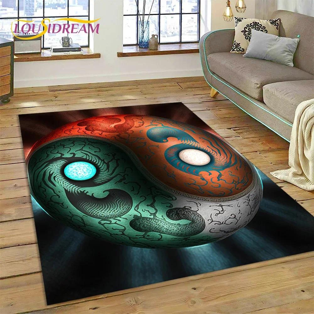 Yin Yang Bagua Flannel Area Rug - Traditional Chinese Taoism Symbol Print Soft Mat for Living Room, Non-Slip Feng Shui Home Decor #YinYangRug #BaguaMat #FengShuiHomeDecor #TaoismSymbolCarpet #NonSlipFlannelRug