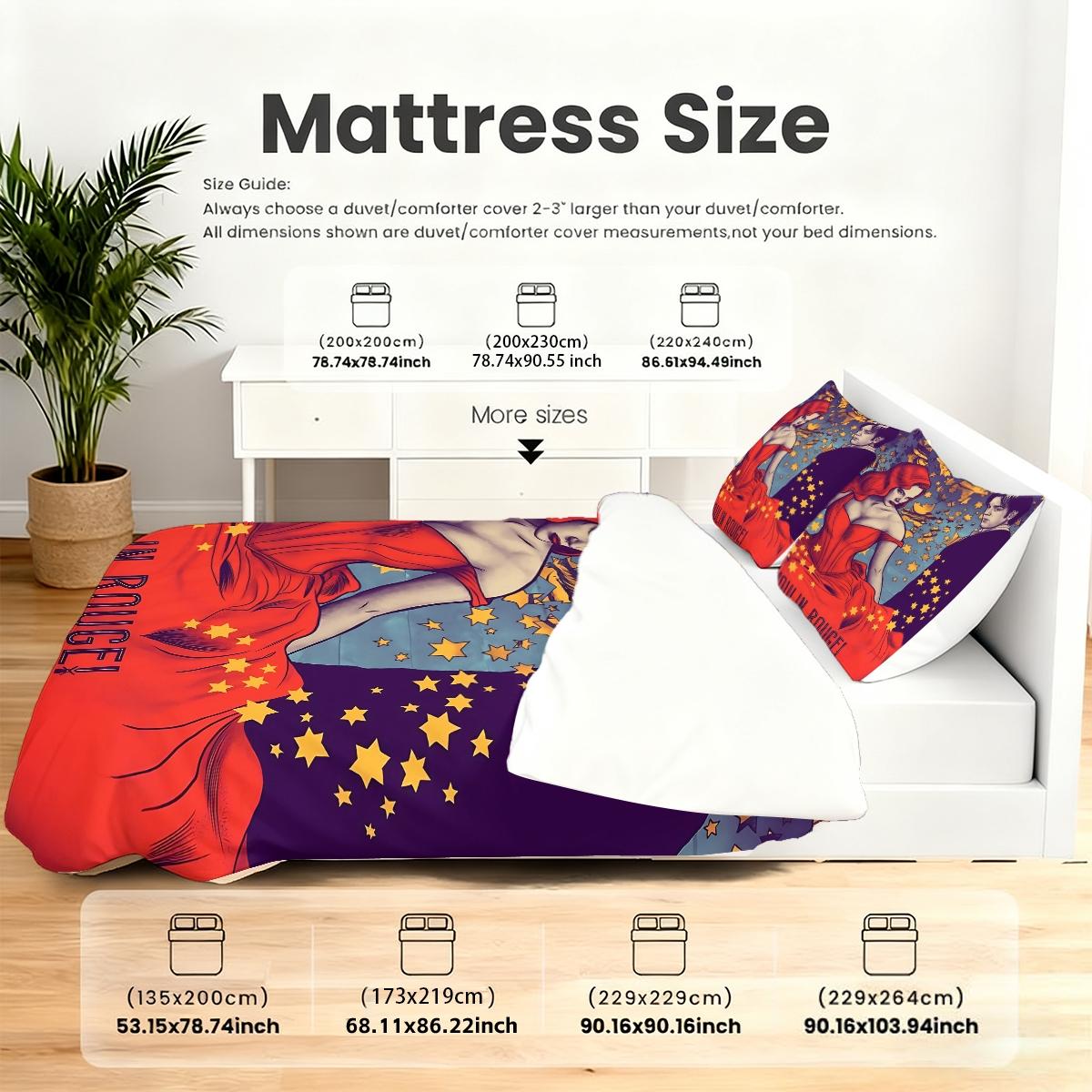 3Pcs,Moulin Rouge brainstorm  three-piece bedding set, soft, comfortable and skin-friendly, universal in all seasons, bedding set, no pillow core, no quilt core, suitable for bedrooms, guest rooms - (1 quilt cover + 2 pillowcases)