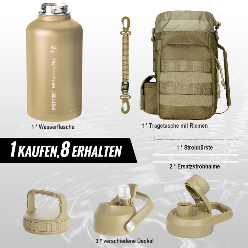 OneTigris 64oz Portable Cold & Hot Stainless Steel water bottle with Straw – Reusable Drinkware, Washable Tumbler, Perfect Gift for Dad & Mom