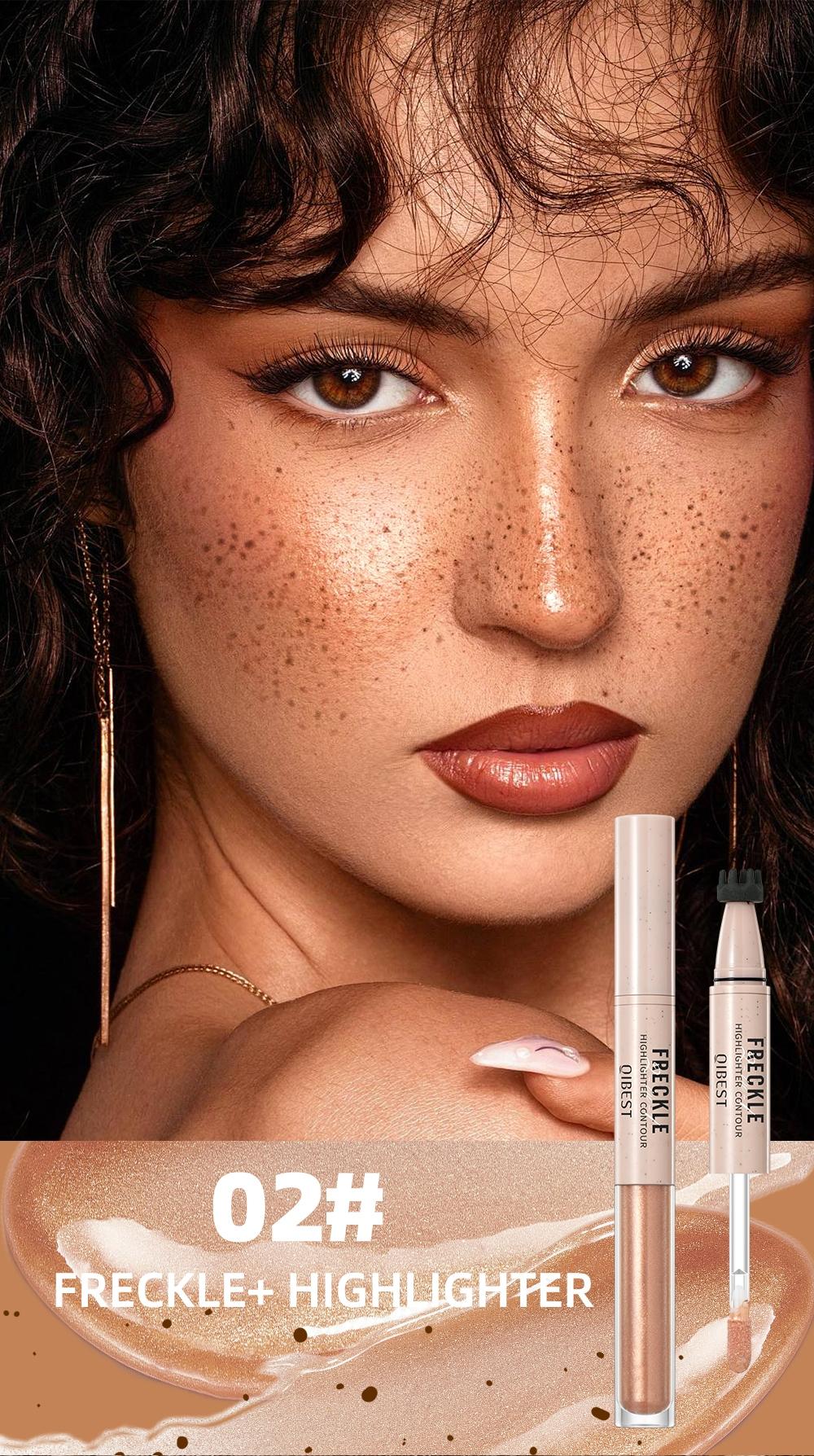 2-in-1 freckle pen, waterproof, sweatproof, long-lasting, shimmering highlighter makeup, double-headed freckle pen
