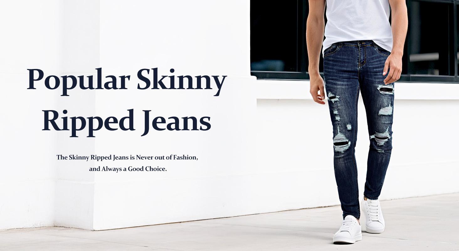 GINGTTO Men's Ripped Stretch Jeans Slim Fit Distressed Skinny Denim Pants Fashion Comfort Tapered Leg
