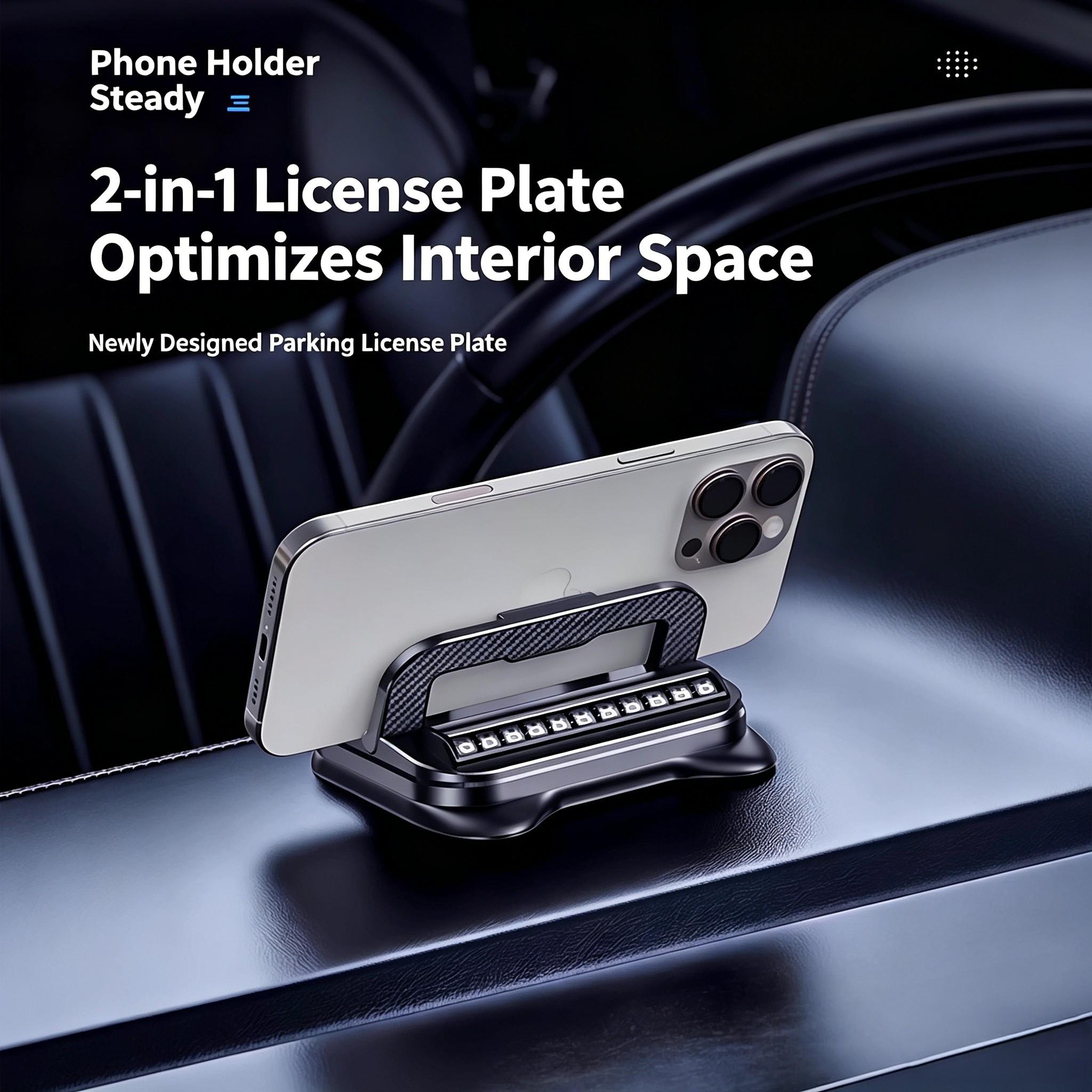 New Two-In-One Car Phone Holder Dashboard Parking Sign Navigation Stand, Temporary Parking Number Plate for Car Interior Use