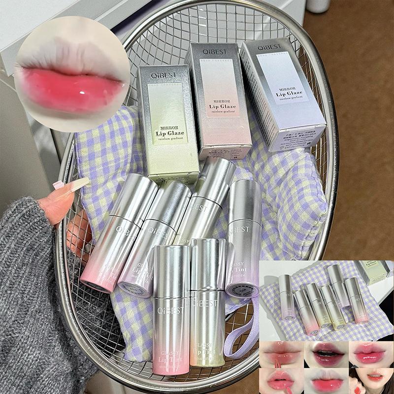 Rainbow Gradient Mirror Lip Gloss, Pure Desire Fruit Lip Highlighter, Pinkish Glow, Suitable for Mirror Makeup Effect, Long-Lasting, Formaldehyde Free