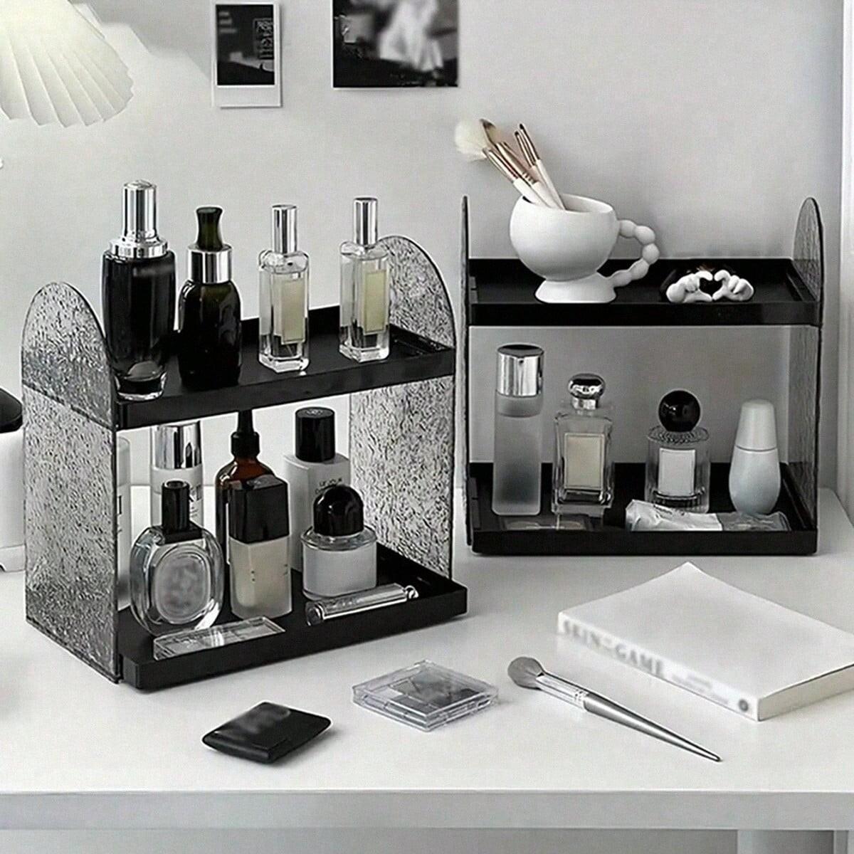Acrylic Makeup Display Stand & Beauty Storage Box, Iceberg Pattern Cosmetic Organizer, Transparent Layered Desktop Holder, Bathroom Accessories