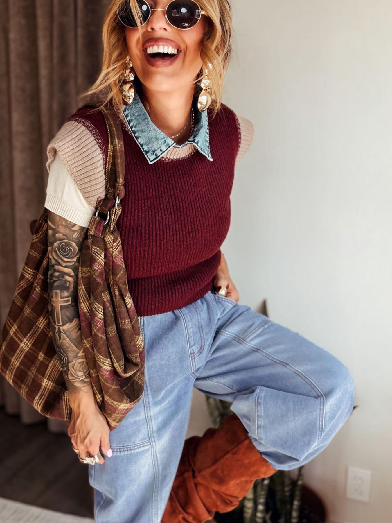 【The Stevie - Katrina's Exclusive】Women's Washed Elastic Waist Denim Pants, Casual Loose-Fit Pockets Jeans, Vintage Bottoms for Commute, Outdoor Activities & Daily Wear, Streetwear, Womenswear, TChic