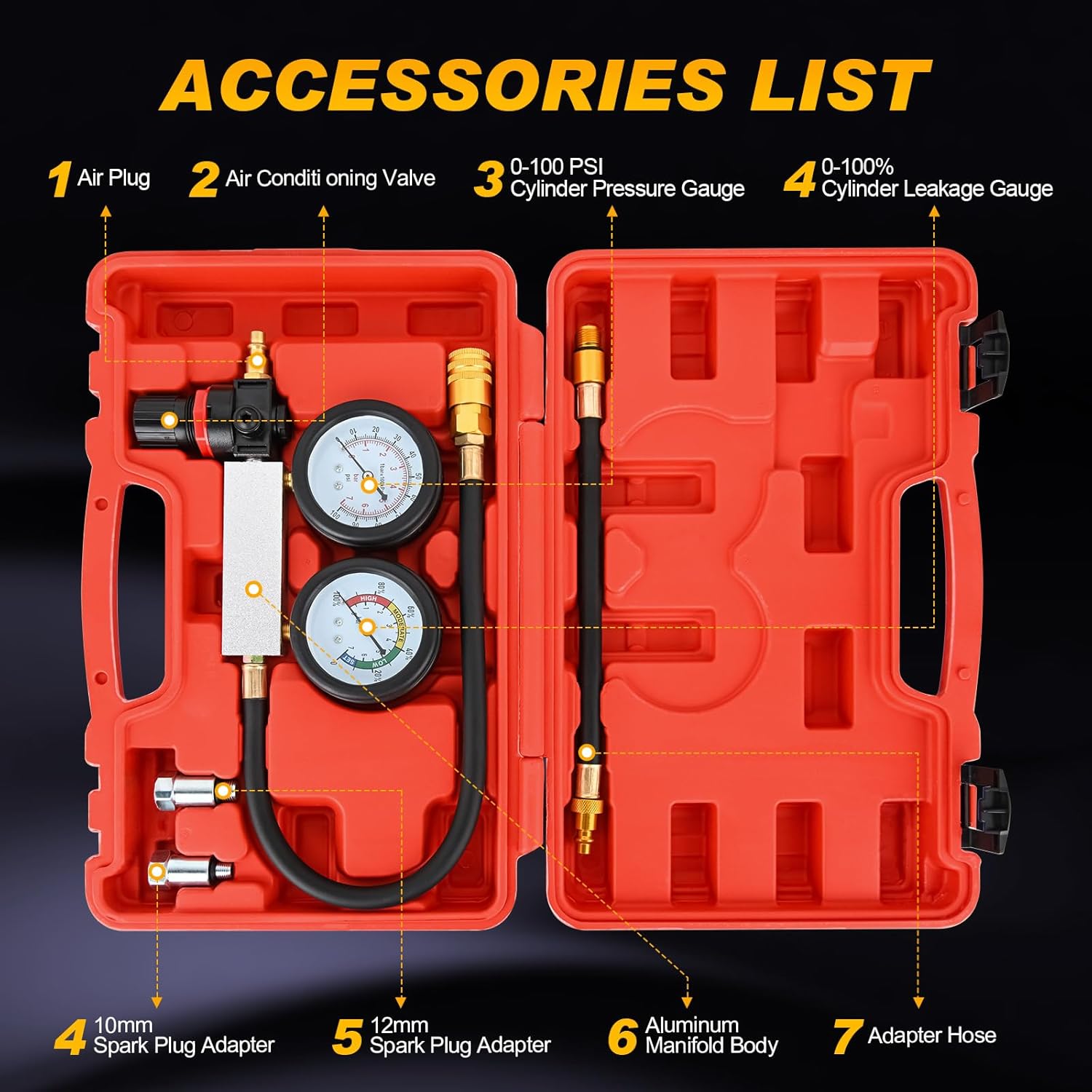 Nilight Cylinder Leak Down Tester, Gasoline Engine Compression Dual Gauge Leakdown Detector Automotive Tool Set with 10 12 14mm Spark Plugs Digital Tire Car Motor  dealsforyoudays