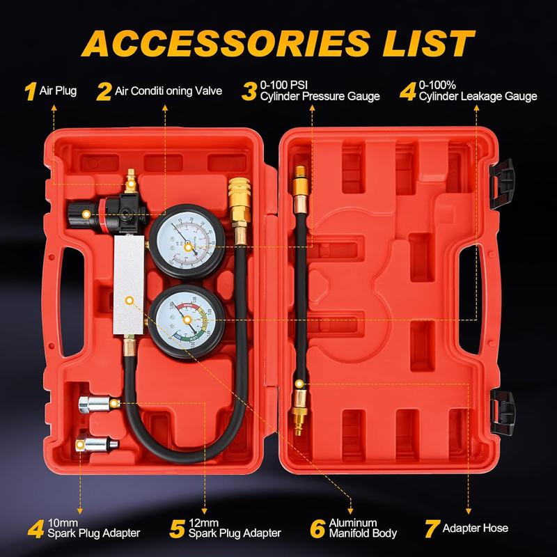 Nilight Cylinder Leak Down Tester, Gasoline Engine Compression Dual Gauge Leakdown Detector Automotive Tool Set with 10 12 14mm Spark Plugs Digital Tire Car Motor  dealsforyoudays