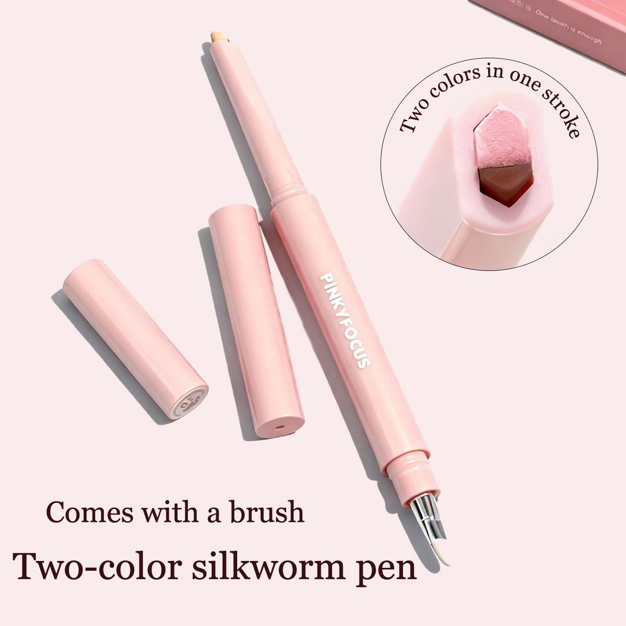 PINKYFOCUS 3D Dual-Color Aegyo-sal Eyeshadow Stick: Multi-purpose for highlighting and contouring, comes with a brush applicator, provides natural color payoff, instantly enlarges eyes, and easily creates a 3D eye makeup look.