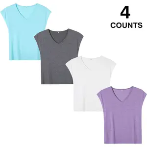 Womens 4 Packs V-Neck Tank Top Set Premium Cotton Blend Sleeveless Vest Multipack 60% Polyester 35% Cotton 5% Spandex Comfortable Slim Fit Everyday Casual Summer Tees Bundle Pack S-XXXL