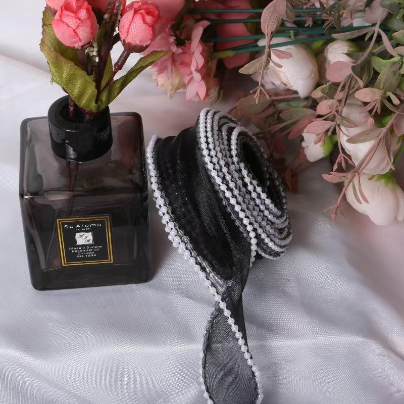 4cm Fish Tail Satin Ribbon with Pearl Trim, DIY Wedding Packaging Tape, Valentine's Day Gift Box Wrap, Floral Art Decorations