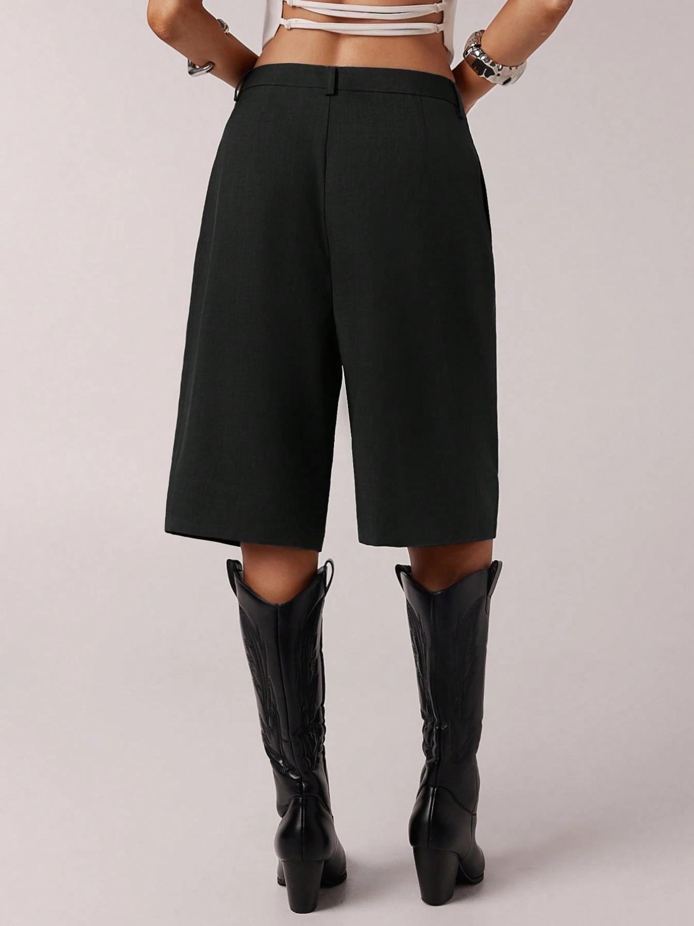 Women's Solid Color Simple Commuter Bermuda Shorts, All Seasons Business Casual Shorts, Stylish and Comfortable Women's Solid Color Simple Commuter Bermuda Shorts, All Seasons Business Casual Shorts, Stylish and Comfortable