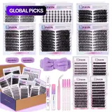 【Black Friday】Eyelash Cluster Kit, D-Curl Fluffy Volume Lash Extensions, Dense & Long Set with Bond & Seal, Remover, Tweezers & Brush, Mixed Style Lashes, Volume Eyelashes, Multiple Lengths #GLOBAL PICKS