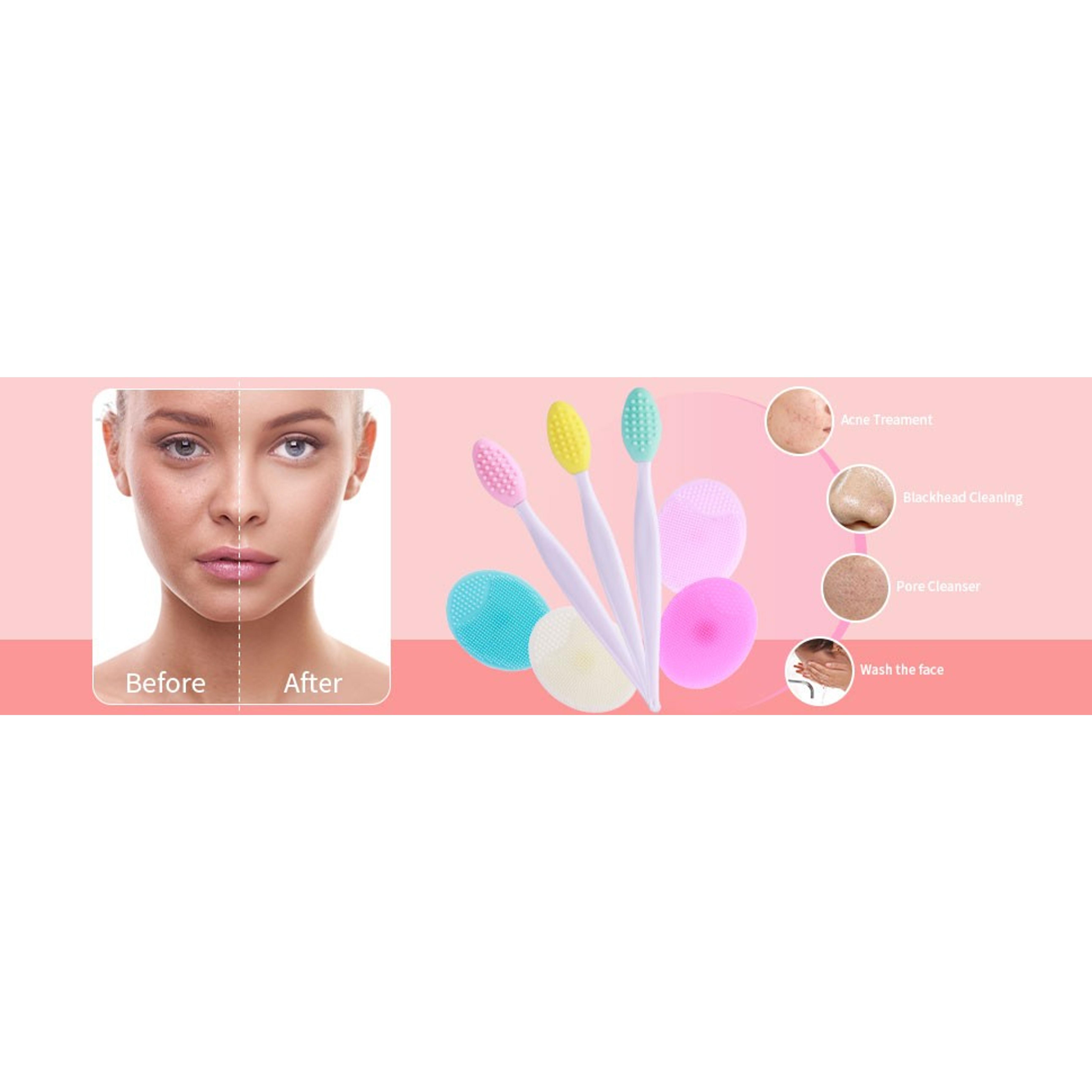 5 Pcs Mini Exfoliating Brush Set - 2 Pcs Silicone Facial Cleansing Brush and 3 Pcs Lip Scrub Brush