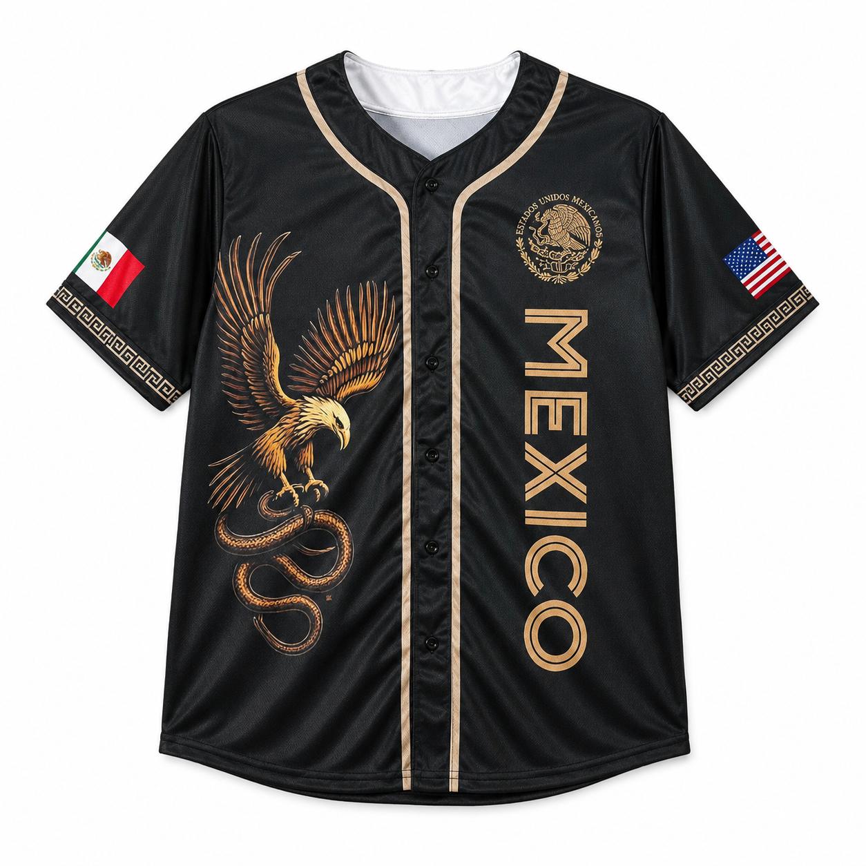 Mexico Jersey - Vintage Mexican Style Breathable Athletic Top, Green White Red Button-Up Casual Sports Jersey, Men's Summer Throwback Sportswear Gift