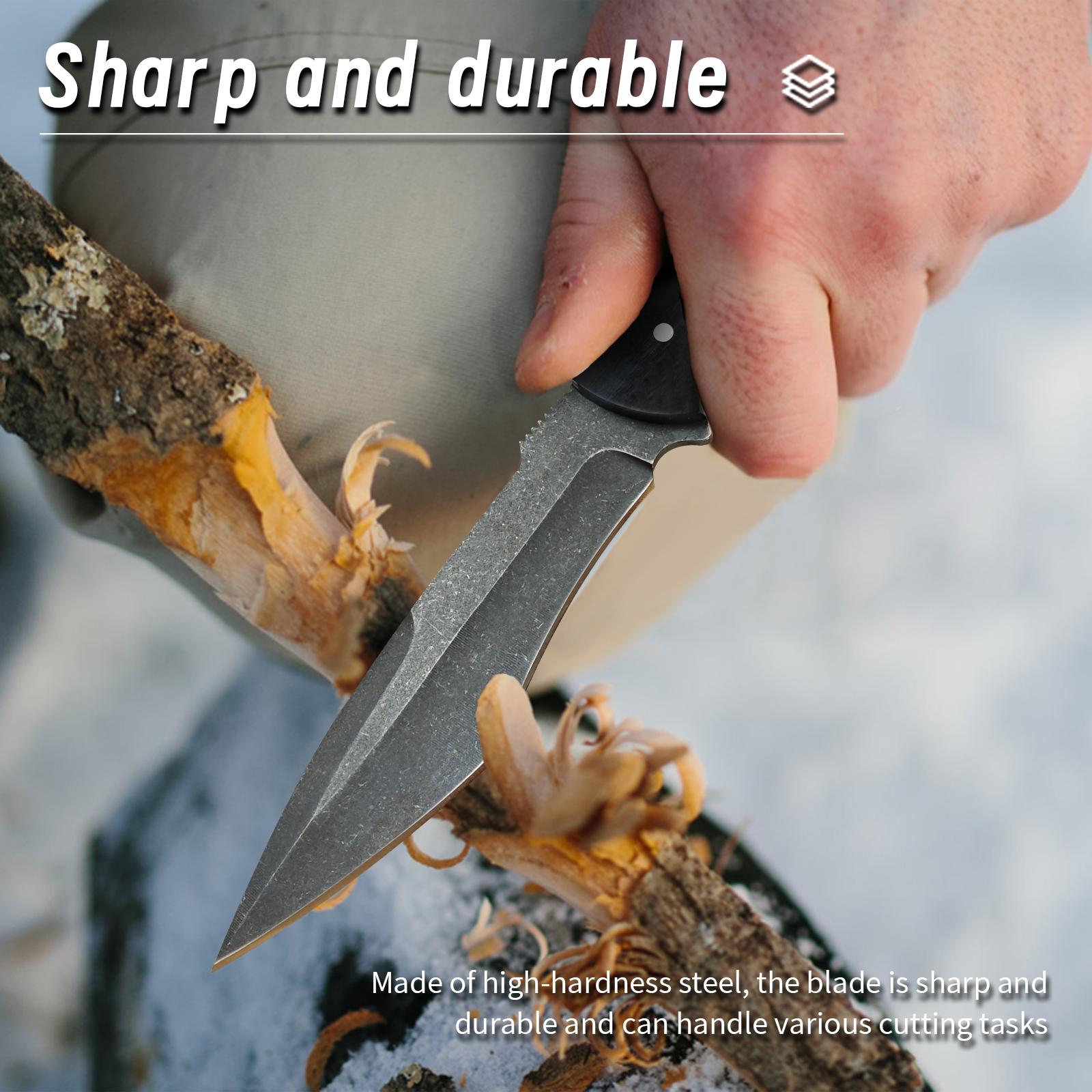 High-carbon steel knife A meat cleaver for professional .fruit cutting， It has a fixed blade and comes with a  sheath. The blade surface is stone-washed, making it sturdy and durable. The handle is comfortable and ergonomically designed, fathersdaygifts