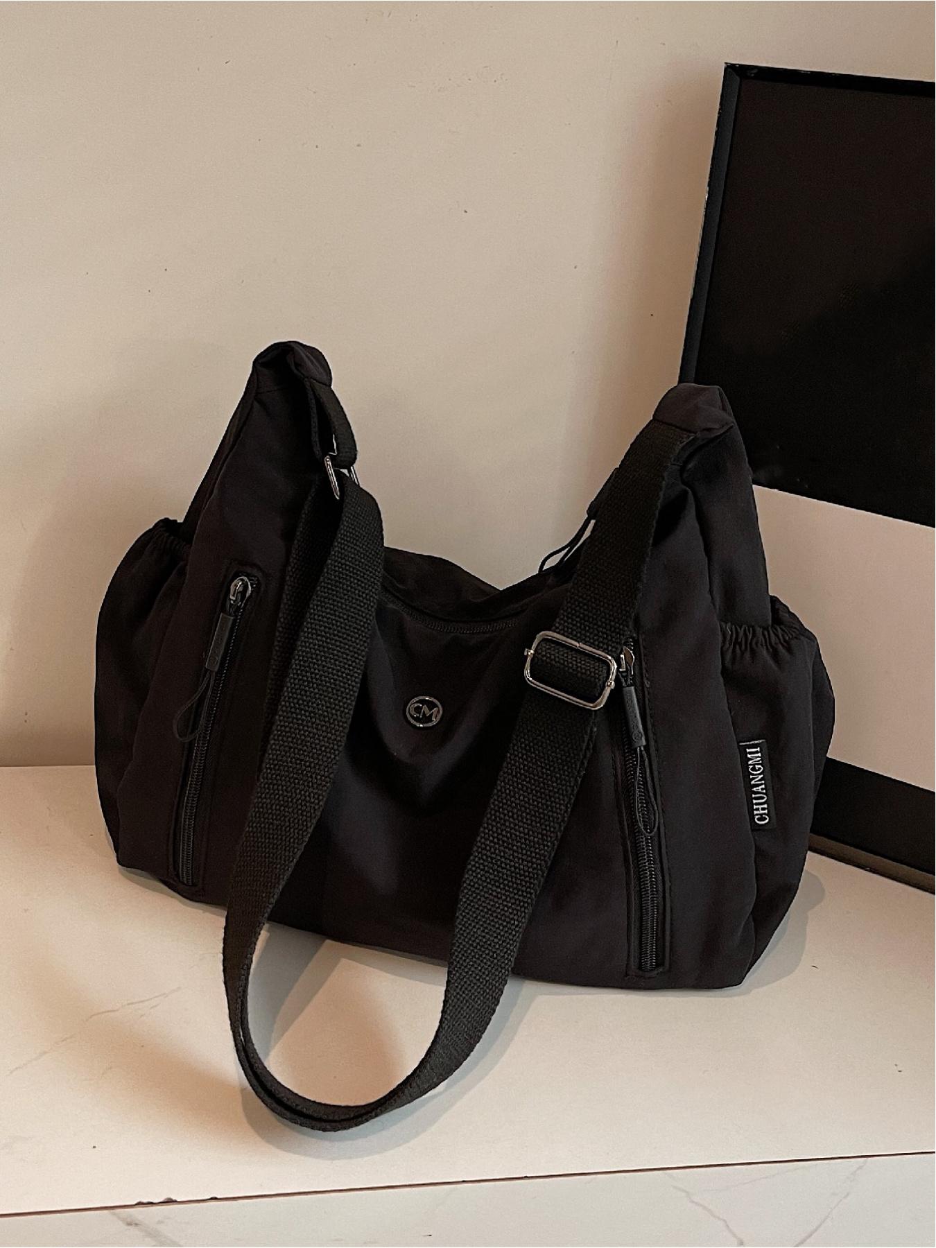 Solid Color Simple Zipper Shoulder Bag, Side-Zipper Multi-Pocket Crossbody Bag for Daily Casual Use, Versatile and Convenient with Adjustable Shoulder Strap